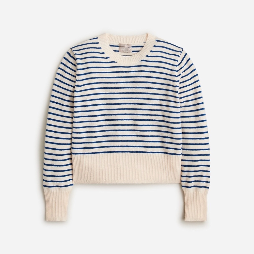 JCrew Cashmere Shrunken  Crewneck Sweater Blue & Cream Stripe - XXL